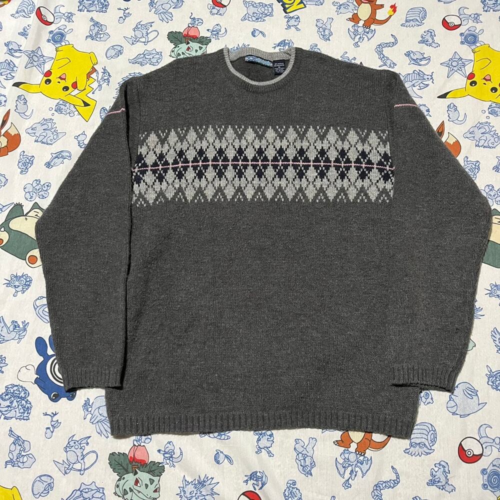 Vintage 90s XG Grey Argyle Acrylic Sweater